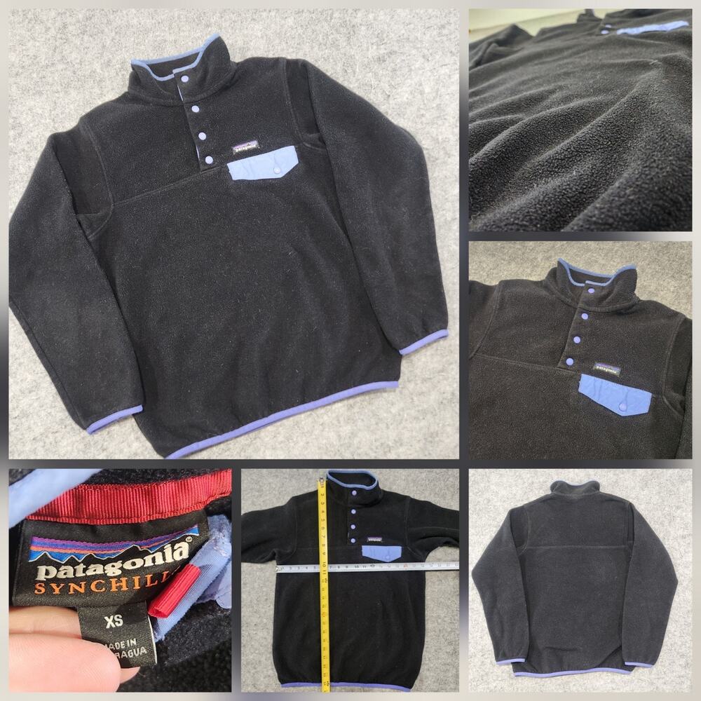 Patagonia Womens XS Lightweight Synchilla Snap T Fleece Pullover Jacket Black